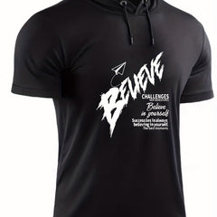 Men's Believe Print Hooded T shirt for Summer Outdoor