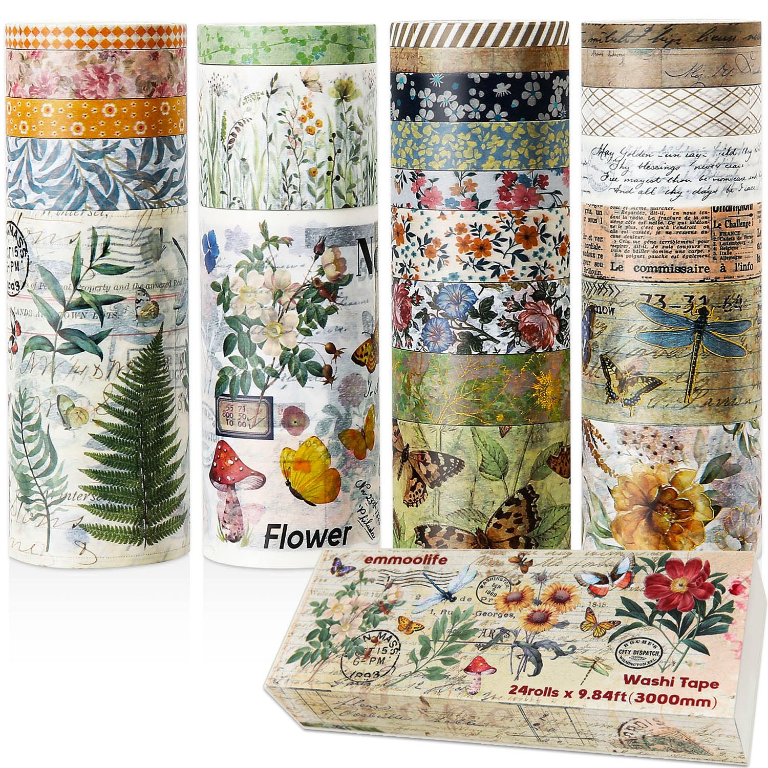 24pcs Plants Pattern Bronzing Washi Tapes Golden Foil Masking Tapes
