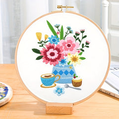 DIY Flower Embroidery Kit w/ Wrapping Paper Cloth & Hoop Threads - 2pcs