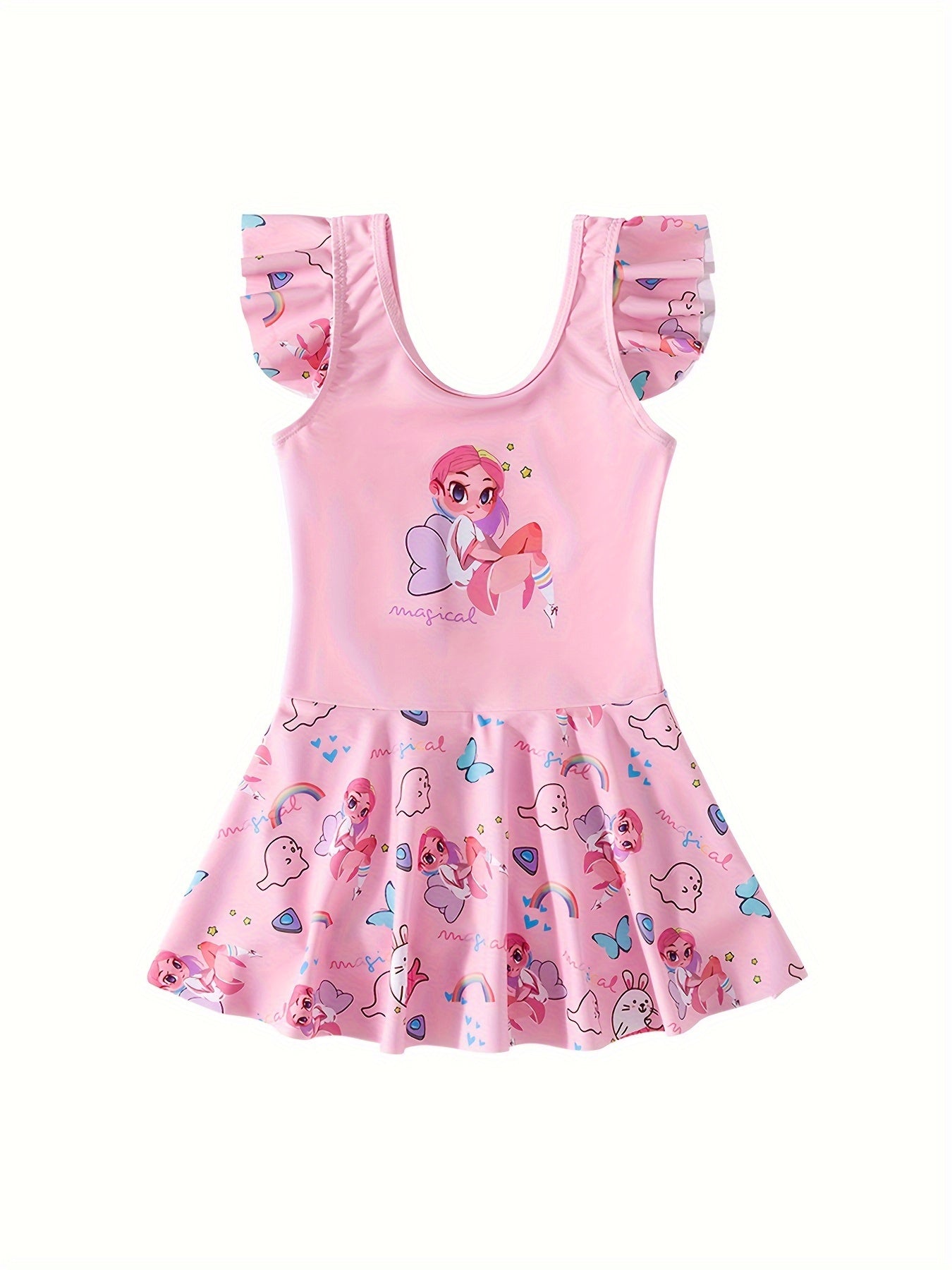 Casual Cartoon Print Girl Swimsuit Kids Clothes For Summer