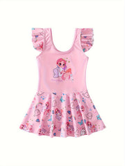 Casual Cartoon Print Girl Swimsuit Kids Clothes For Summer