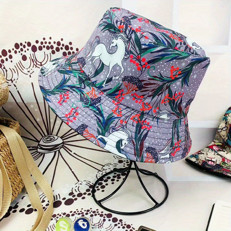 Hip Hop Animal Graffiti Double sided Foldable Bucket Hat