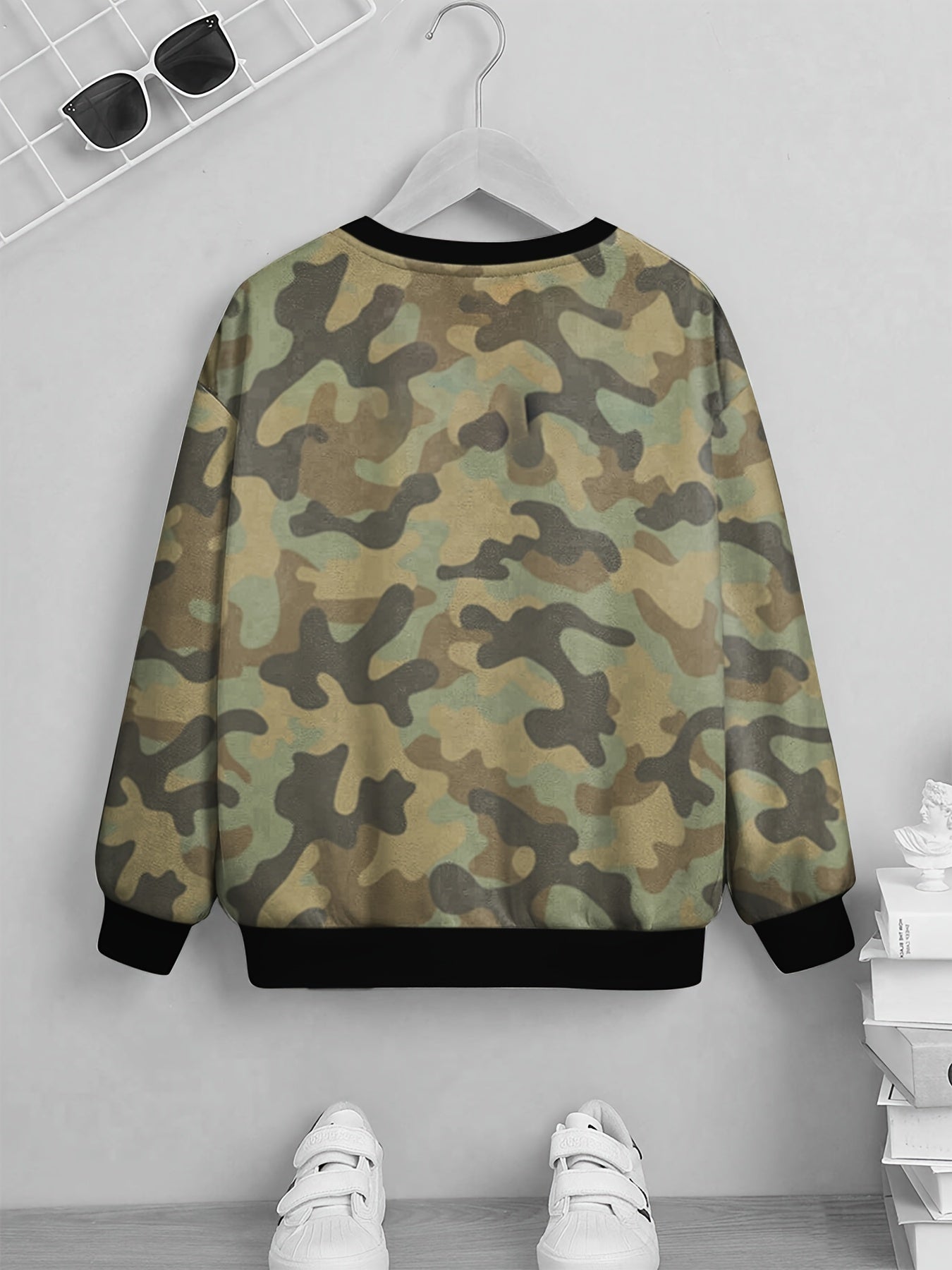 Kids Camo Printed Sweatshirt Long Sleeve Round Neck Pullover Top