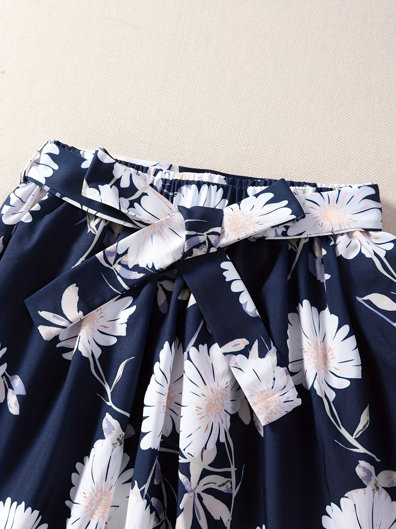 Girls Flowers Graphic Belted Skirt for Party Kids Summer Clothes