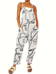 Abstract Figure Print Overall Jumpsuit For Spring & Summer