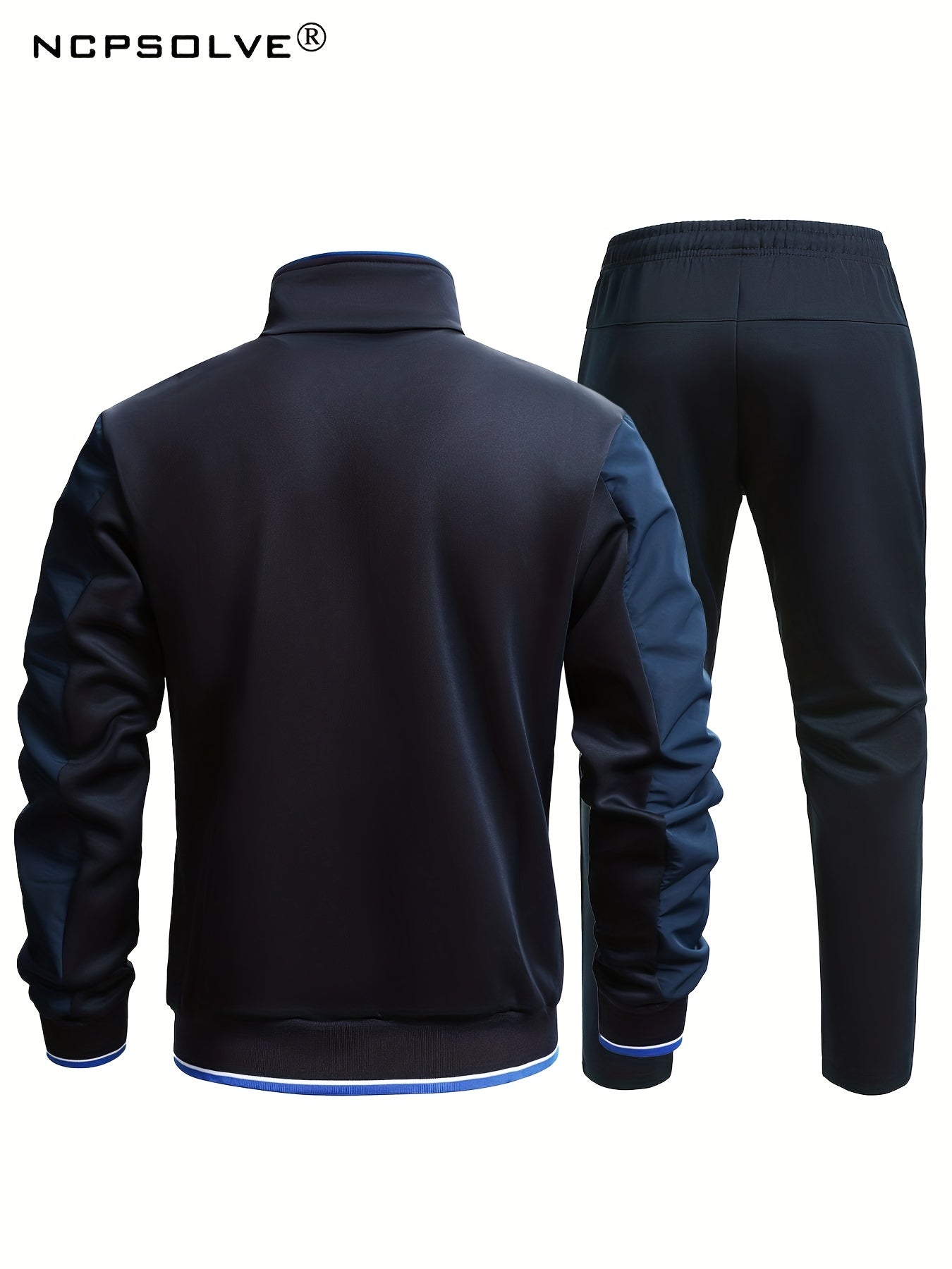 Men's Sports Suit Classic Stand Collar Jacket & Stretch Waist Pants