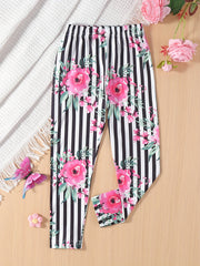 Girls' Floral Stripe Print Casual Pants Leggings Ankle Length