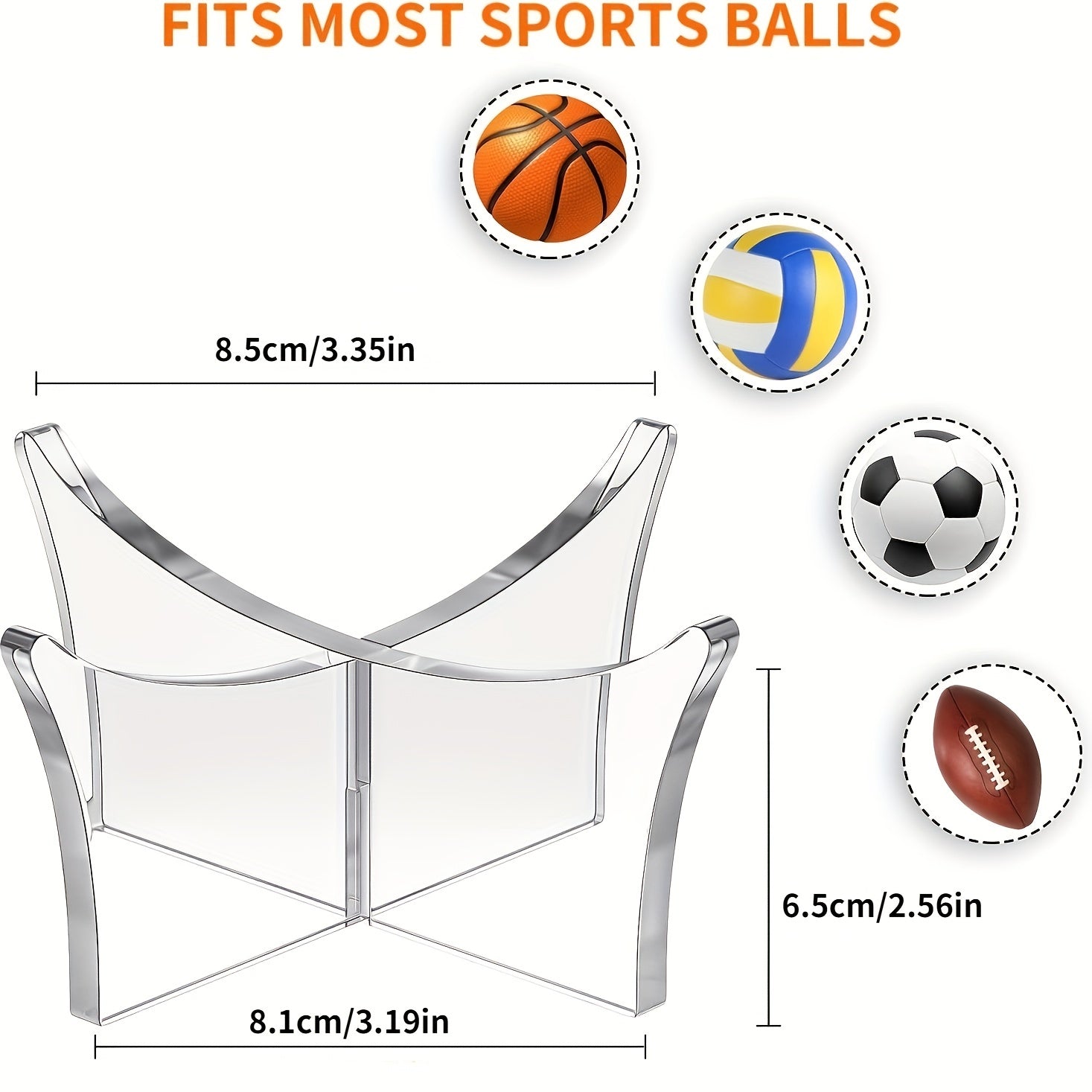Acrylic Sports Ball Display Stand - Football Basketball Volleyball Rugby Soccer