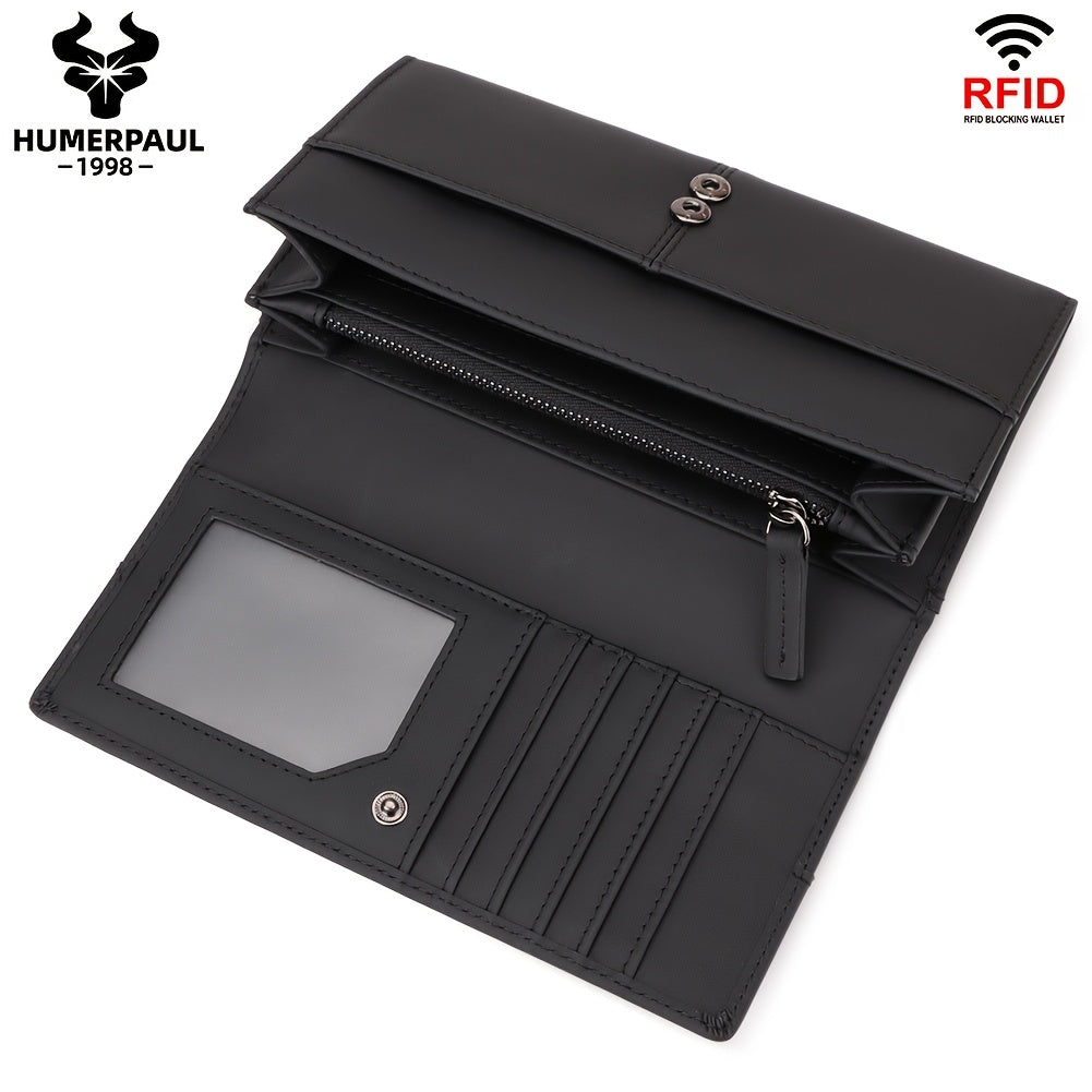 HUMERPAUL RFID Blocking Leather Wallet Red Clutch Large Capacity