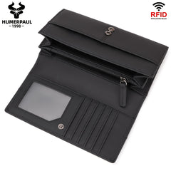HUMERPAUL RFID Blocking Leather Wallet Red Clutch Large Capacity