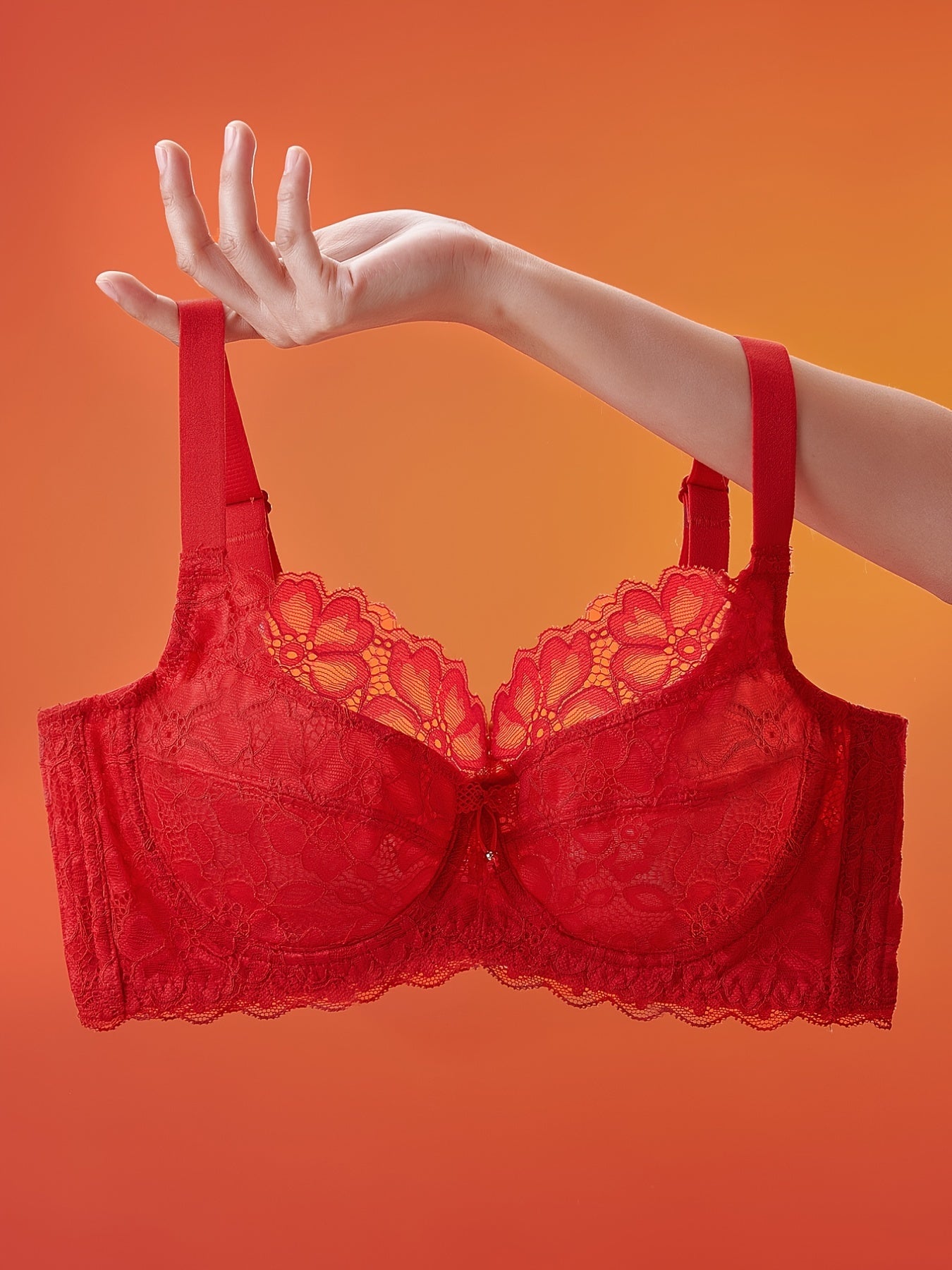 Women's Lace Bow Full Cup Bra Breathable Comfortable Solid Bras