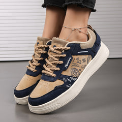 Retro Graphic Print Block Skate Shoes Flat Breathable Sneakers