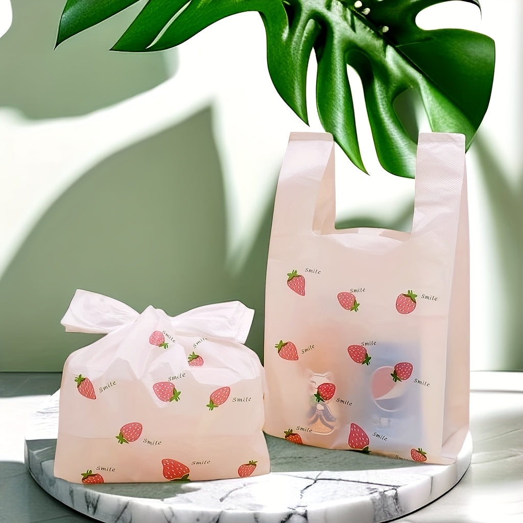 20pcs Strawberry Print Shirt Bags with Handles