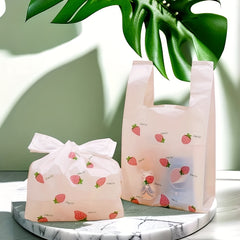 20pcs Strawberry Print Shirt Bags with Handles