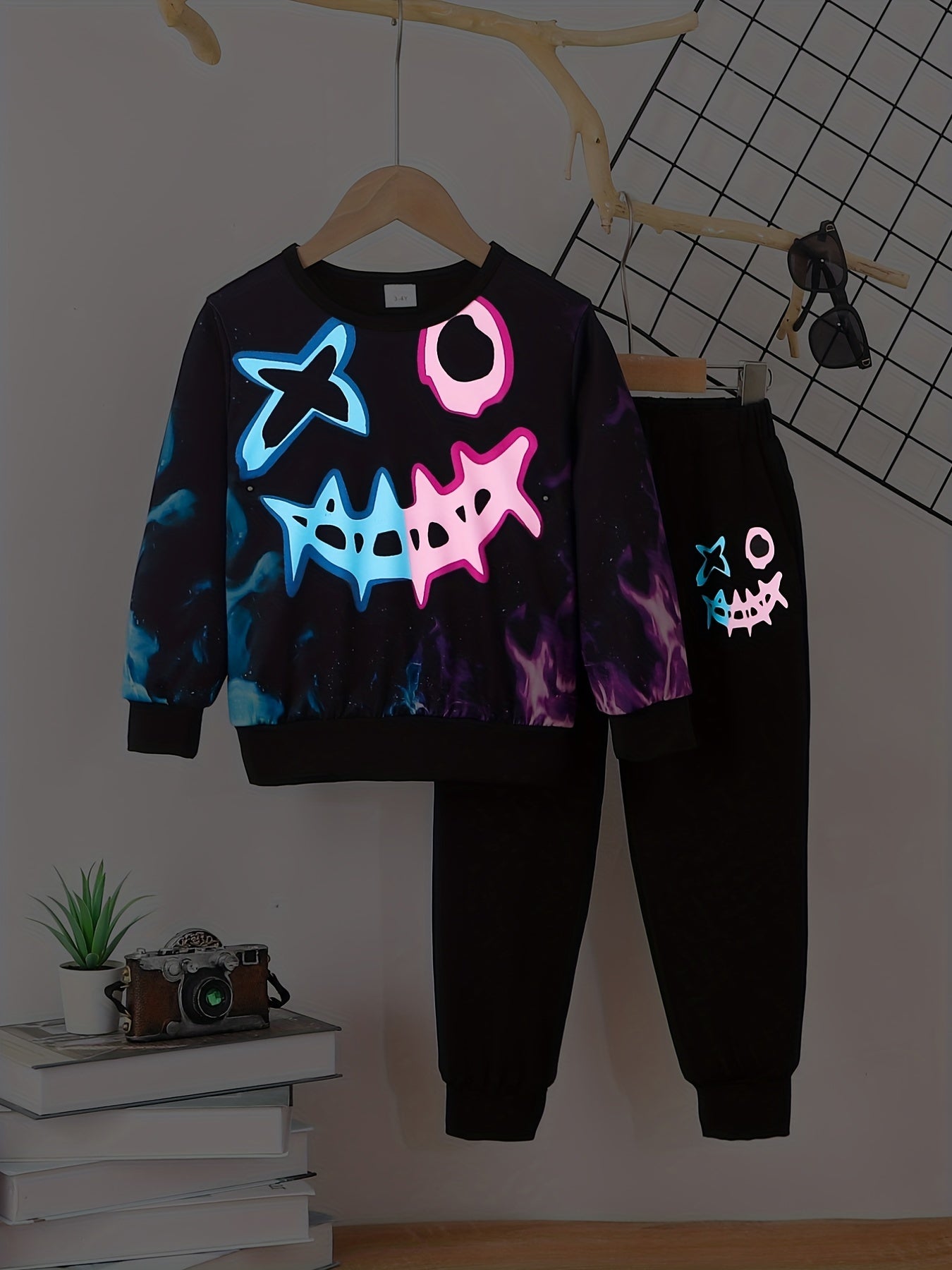 Funny Face Toddler Boy's 2pcs Halloween Sweatshirt & Sweatpants Set
