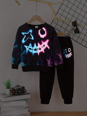 Funny Face Toddler Boy's 2pcs Halloween Sweatshirt & Sweatpants Set