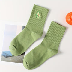Avocado Embroidery Socks Comfy Mid Tube Women's Stockings