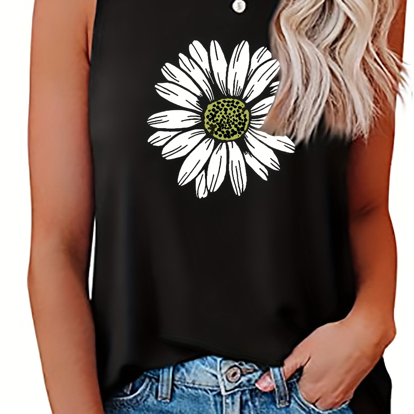 Flower Print Crew Neck Tank Top Sleeveless for Summer