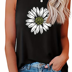 Flower Print Crew Neck Tank Top Sleeveless for Summer