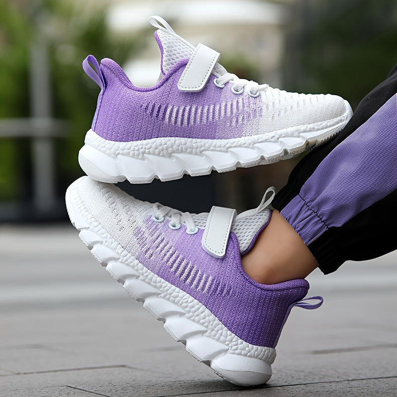 Girl's Gradient Colour Woven Knit Breathable Sneakers