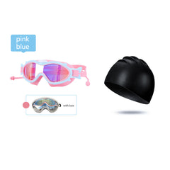 Silicone Cap Swimming Goggles PC Anti fog Wide View Glasses