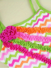 Girls Colorful Striped One Piece Swimsuit Sleeveless Swimwear
