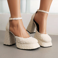 Retro Block Heels Square Toe Platform Pumps