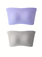 2pcs Seamless Strapless Bandeau Bras Soft Stretch Lingerie & Underwear