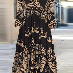 Boho Dress Women's Plus Tribal Print Button Decor Dress