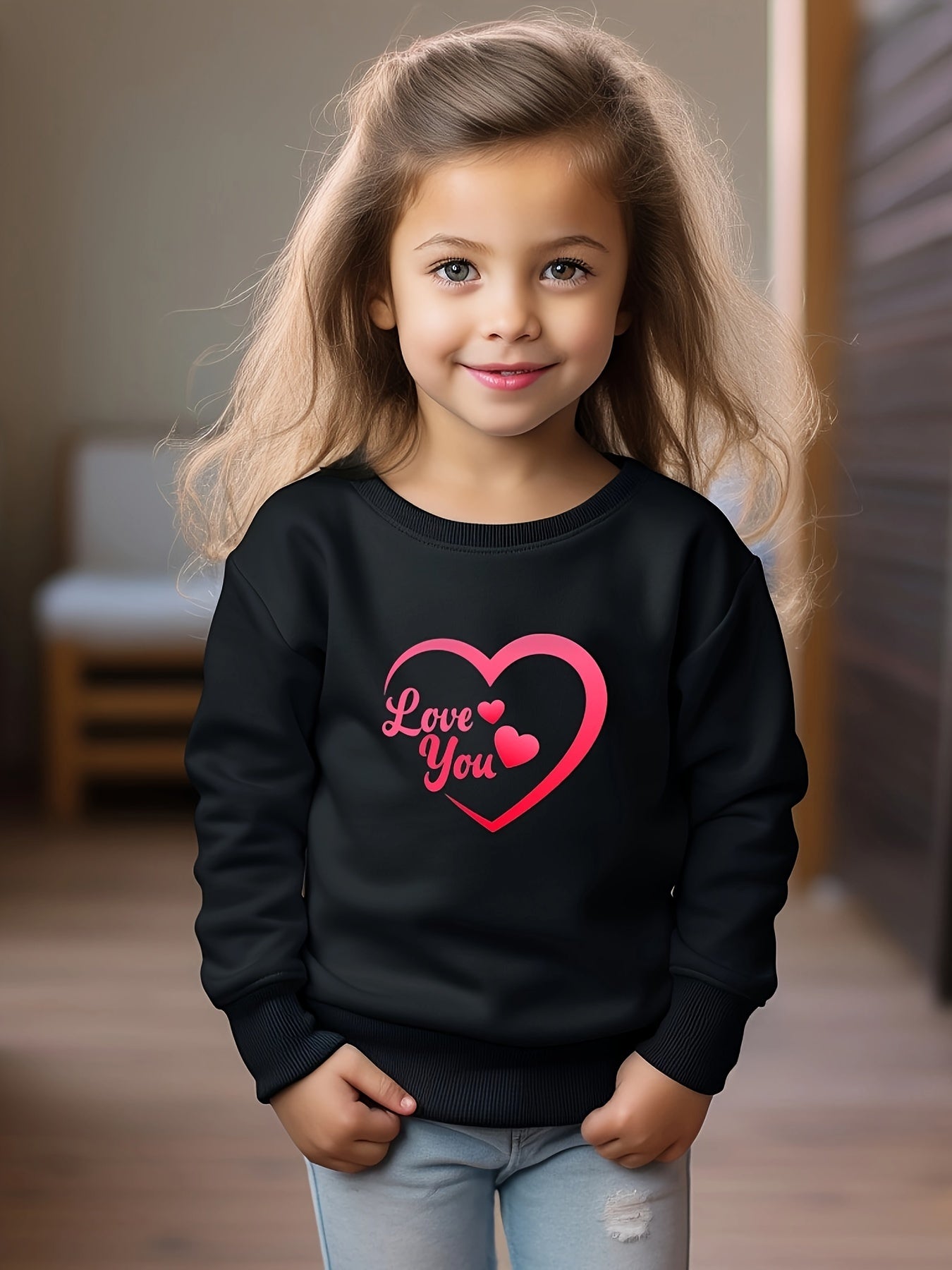 OERYUI Heart Graphic LOVE YOU Print Sweatshirt Long Sleeve Pullover