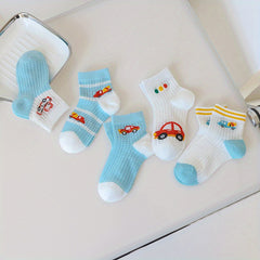 5 Pairs Cartoon Car Knit Socks for Baby Boys