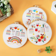 3pcs Embroidery Kit Flower Pattern Material Package 1 Embroidery Hoop 20cm