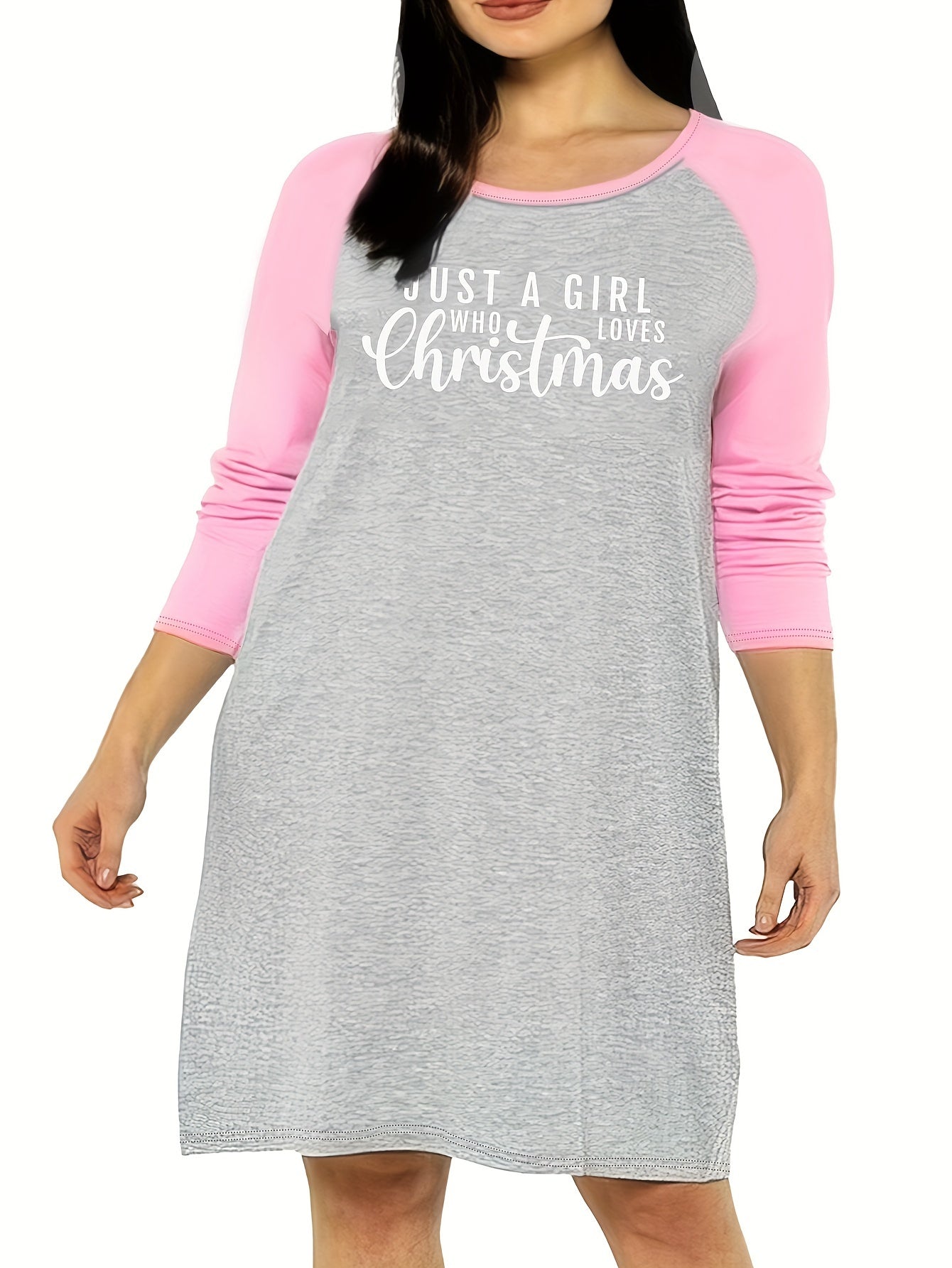Christmas Nightdress Women's Plus Slogan Print Tee Sleep Dress