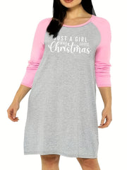 Christmas Nightdress Women's Plus Slogan Print Tee Sleep Dress