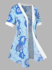Floral Print Short Sleeve Kimono Cardigan