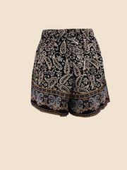 Paisley Print Boho Drawstring Shorts High Waist Summer Women's Clothing