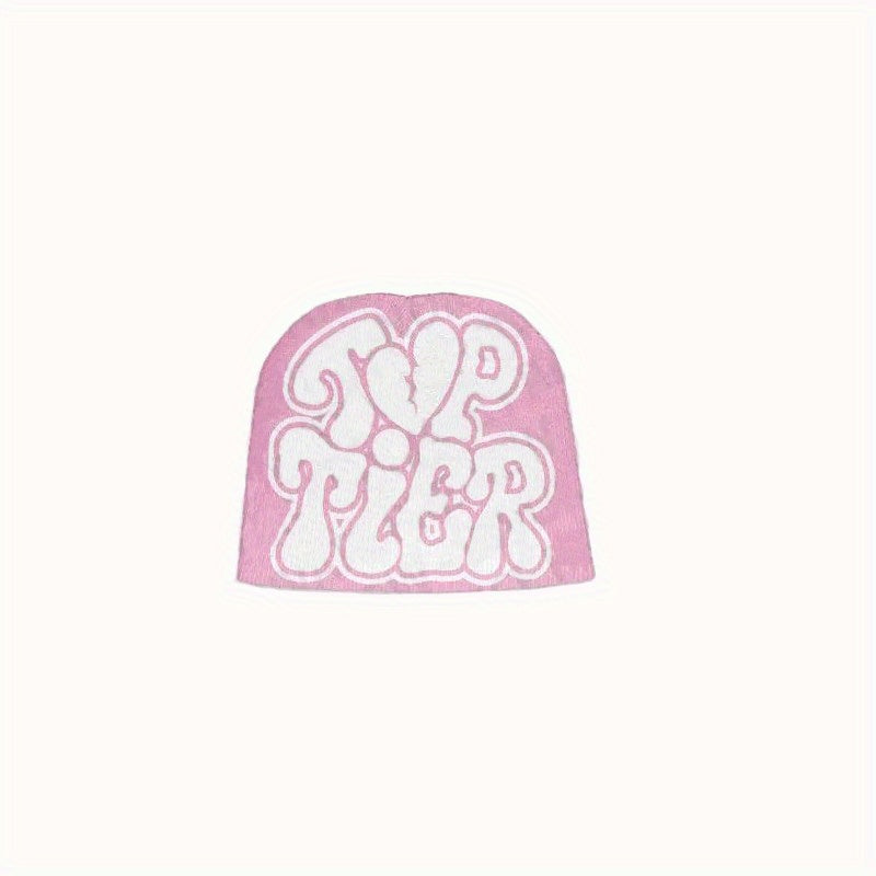 Y2K Candy Knit Beanie Hat Hip Hop Letter Jacquard Warm Cap