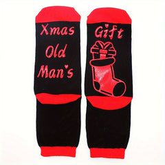 Christmas Socks Mid Calf Cotton Anti Slip Letter Socks With Gripper