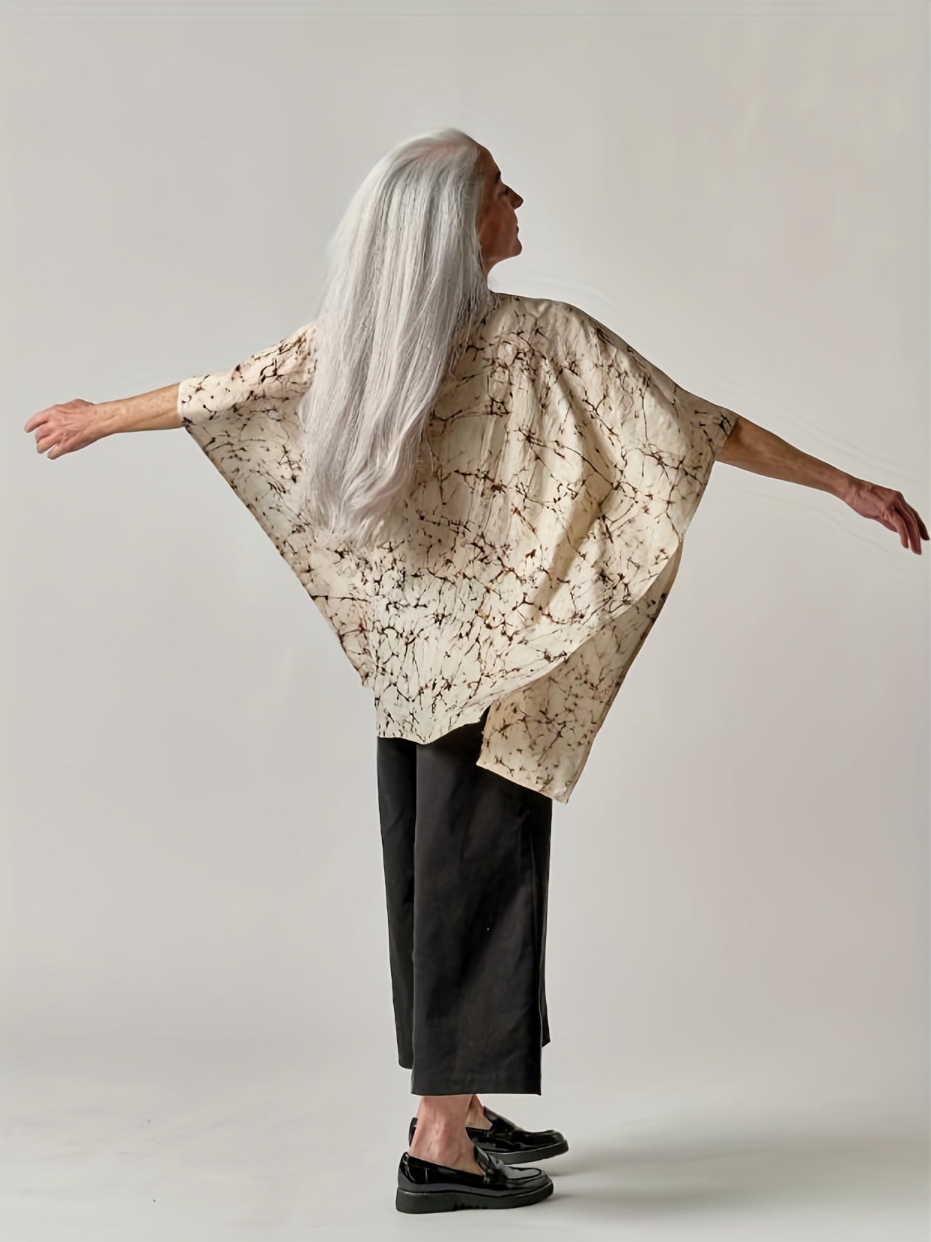 Casual Blouse Women's Plus Print Bat Sleeve Cardigan