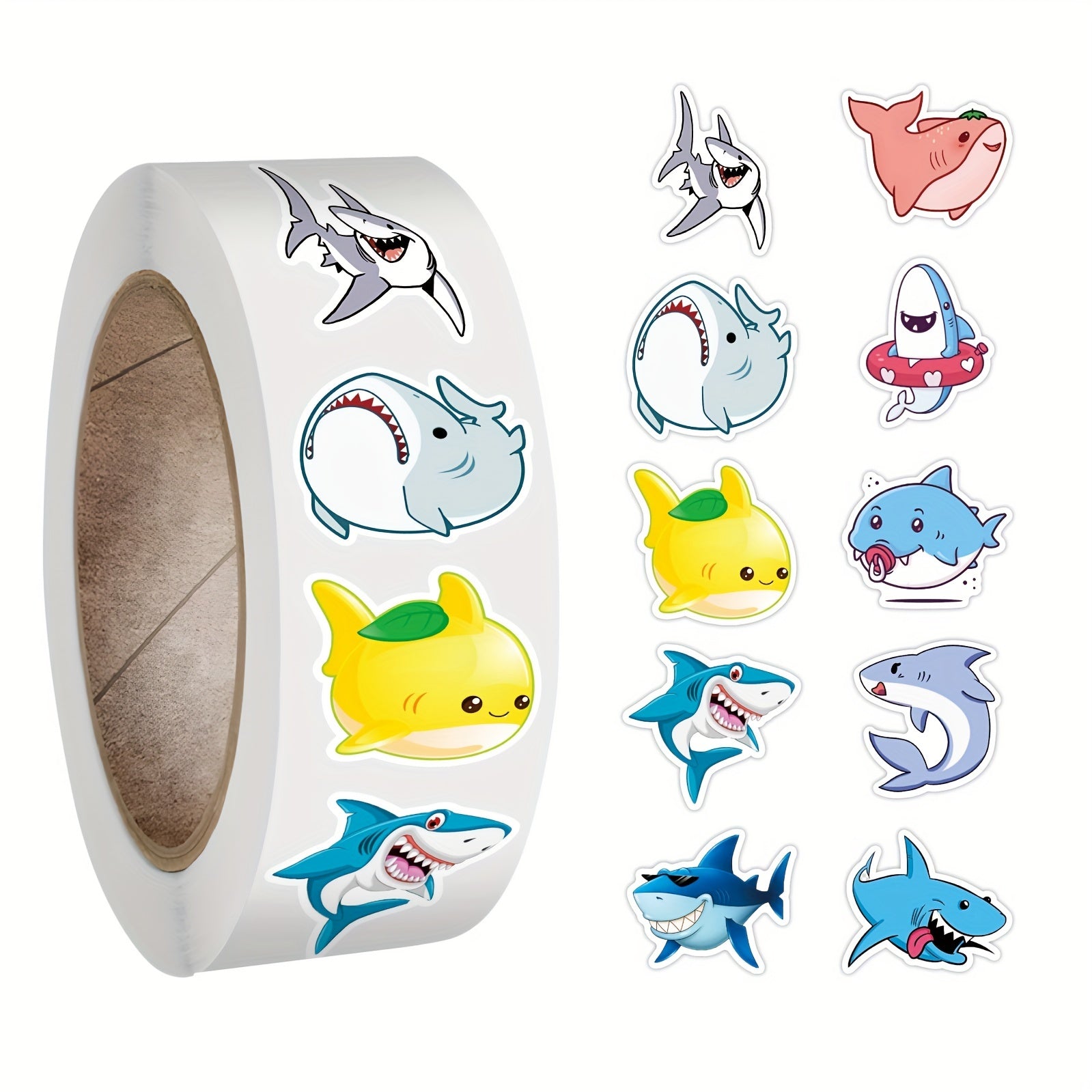 500pcs Shark Stickers Roll Waterproof Vinyl Decals