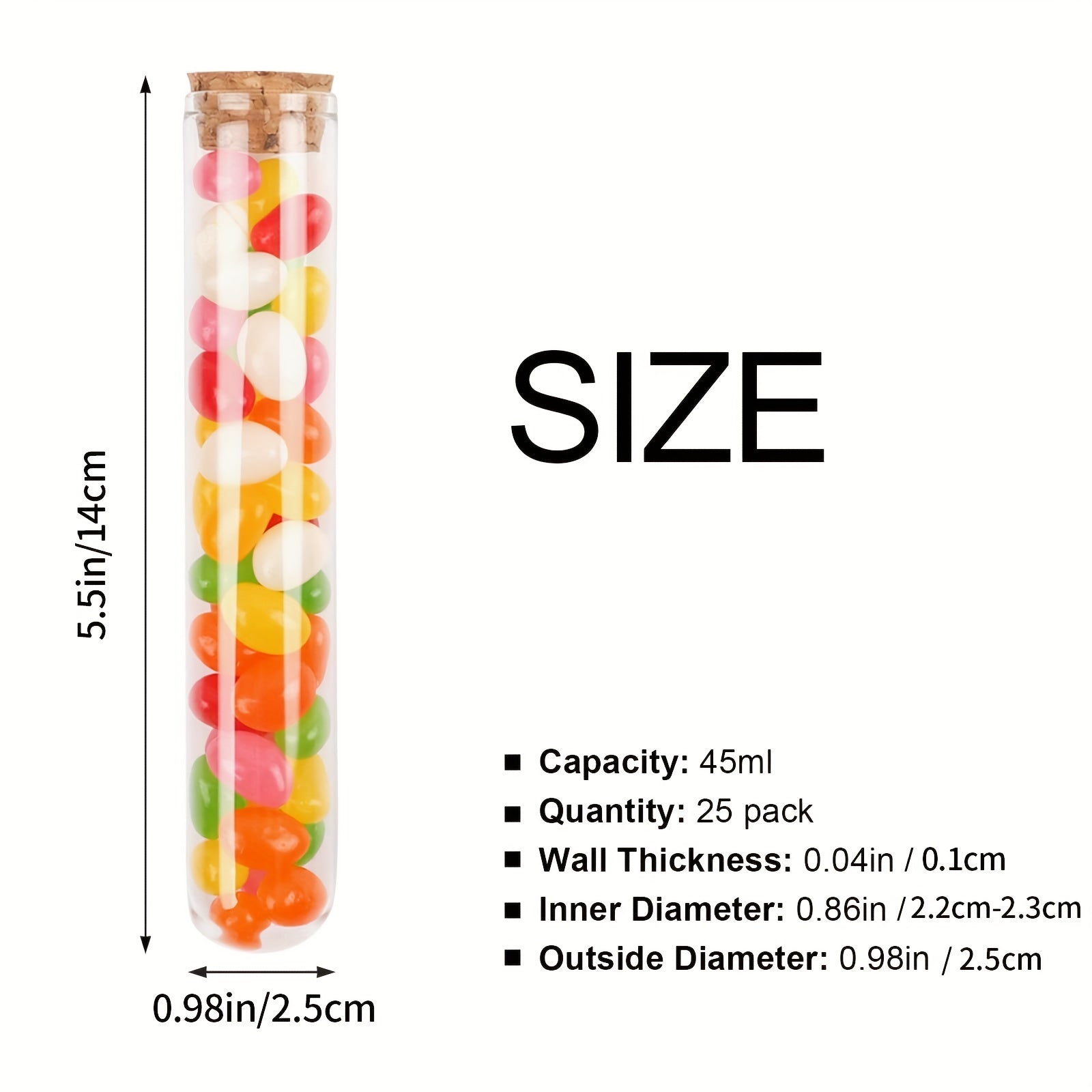 25pcs 45ml Glass Test Tubes with Cork Stoppers for Bath Salt Candy