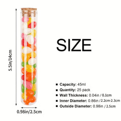 25pcs 45ml Glass Test Tubes with Cork Stoppers for Bath Salt Candy