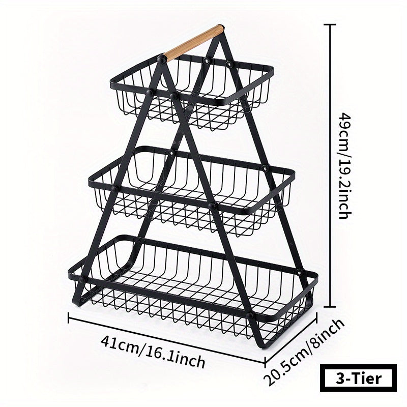 3 Tier Fruit Bowl Wire Storage Basket Stand Holder Organizer for Kitchen Counter