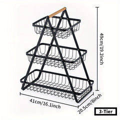 3 Tier Fruit Bowl Wire Storage Basket Stand Holder Organizer for Kitchen Counter