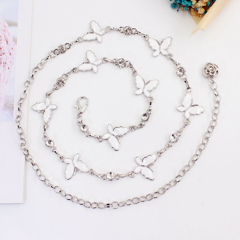 Women's Butterfly Rhinestone Decorative Metal Waist Chain