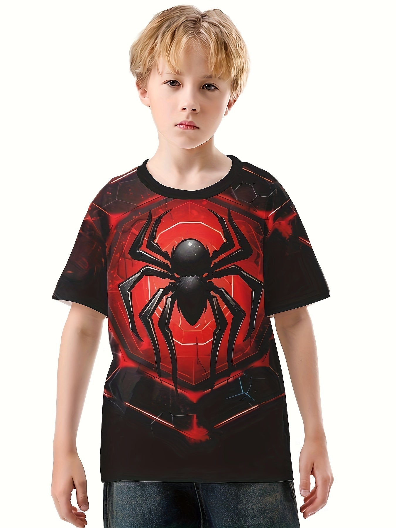 Spider 3D Print Tee Tops Boys Round Neck Short Sleeve T shirt