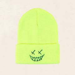 Smile Face Embroidery Beanie Hat Unisex Slouchy Ski Beanie Cap