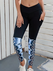 Geometric Pattern High Waist Yoga Pants With Pocket