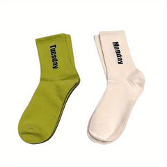 2 3 5 Pairs Letter Print Crew Sports Socks Women's Stockings & Hosiery