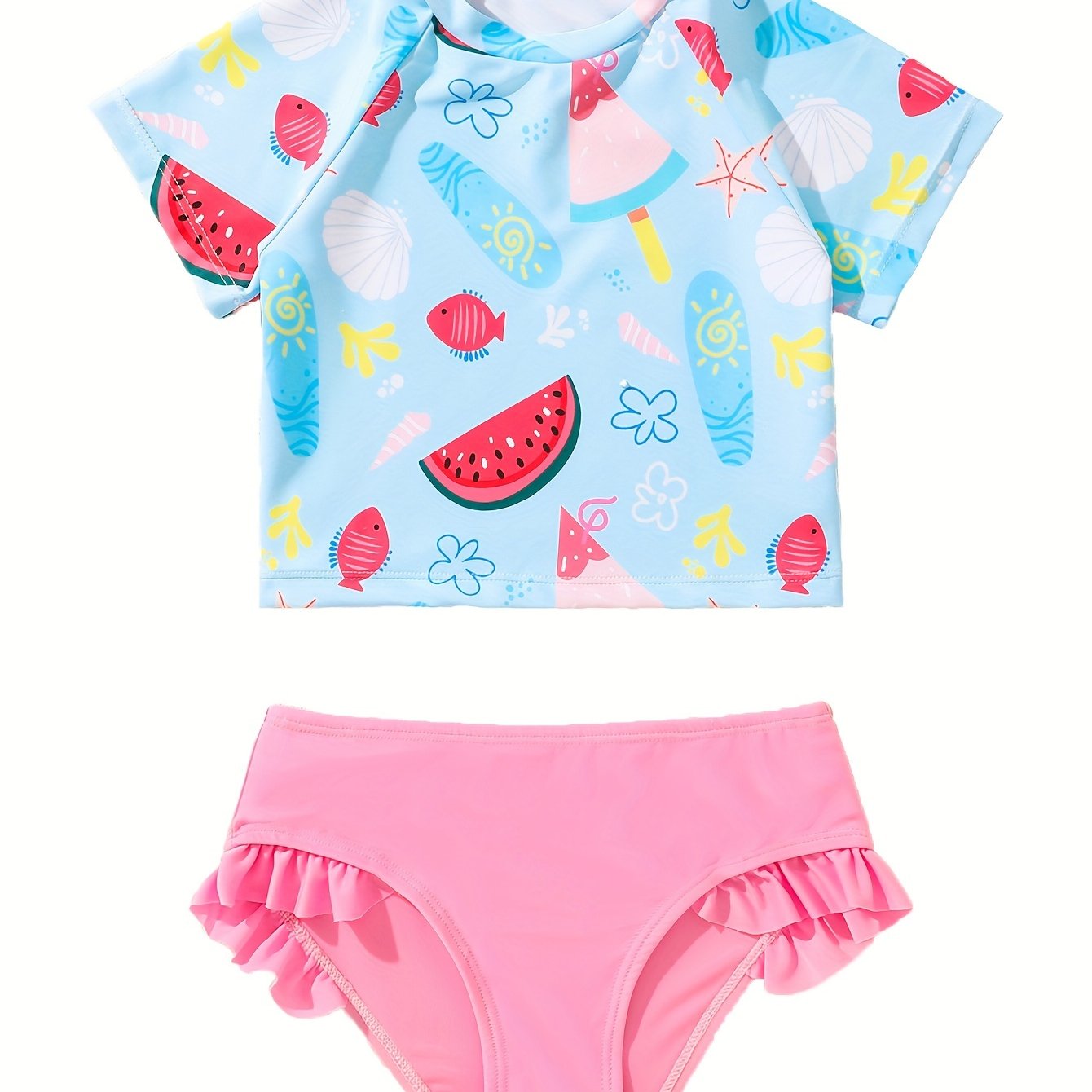Girls Watermelon Graphic Top & Ruffle Trim Briefs Set